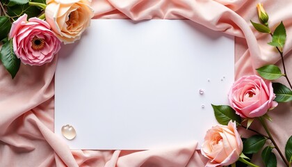 Elegant floral mockup with pink roses and ample copy space