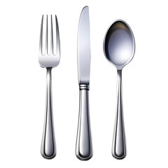 Silverware Set: Fork, Knife, Spoon isolated on transparent background