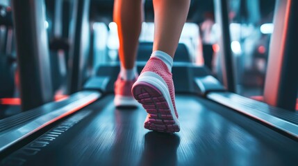 Fitness Journey, Woman Running on Treadmill at the Gym
