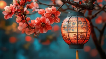 Serene Asian Lantern and Blossom
