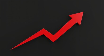 Red arrow pointing up, business growth concept. Copy space.