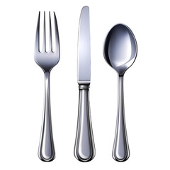 Silverware Set: Fork, Knife, Spoon isolated on transparent background