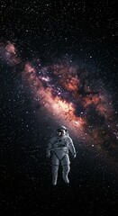 Obraz premium Astronaut in Space with Colorful Nebula Galaxy. Studio shot. Space exploration, science concept. For website, banner, social media