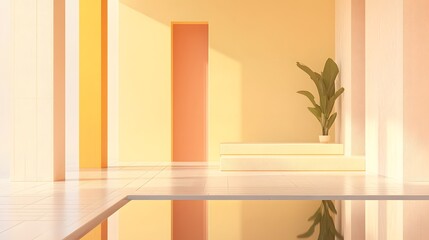 Minimalist Yellow Room Interior Design with Pool Reflection