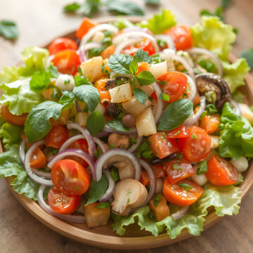 Una deliciosa ensalada con montones de lechuga y coloridas verduras