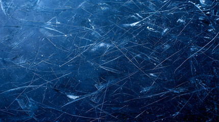 Abstract Blue Textured Surface Featuring Scratch Marks with Glittering Light Specks and Dark Background