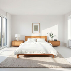 Modern luxury bedroom interior in minimal scandinavian style