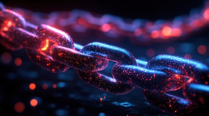Glowing Chain Abstract, Digital Art, Cybersecurity, Technology, Network, Connection, Interlinking, Links, Data,  Innovation, Blockchain
