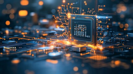 Innovative circuitry design tech lab graphic representation digital environment close-up exploration of future electronics