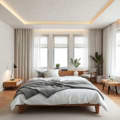 Modern luxury bedroom interior in minimal scandinavian style