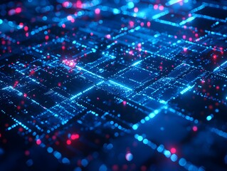 Fototapeta premium Photo of a Futuristic Digital Technology Background with Blue Squares