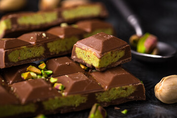 Dubai chocolate with kadayif pistachio filling