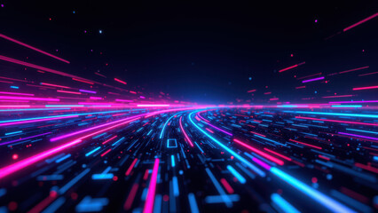 A futuristic depiction of a fast-paced ci/cd pipeline with vibrant neon lights that represent continuous integration processes.