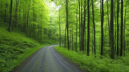 Obraz premium Scenic forest road, discover the tranquil beauty of nature's pathway