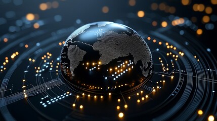 Global digital connectivity showcase virtual environment 3d visualization tech innovation futuristic perspective world map display