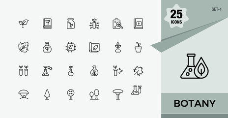 Botany line icons. Contains such icons as bio, garden, nature, tree, leaf and more. Collection for mobile and web apps. Editable stroke icon collections. Set-1