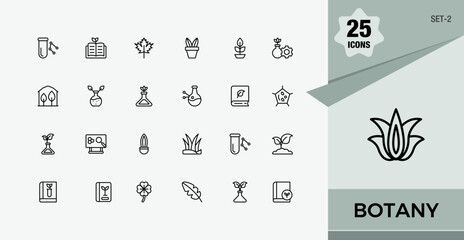 Botany icon set. Contains such icons as bio, garden, nature, leaf, plant and more. Editable stroke icon collections. Set-2