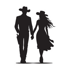 Cowboy couple silhouette vector illustration