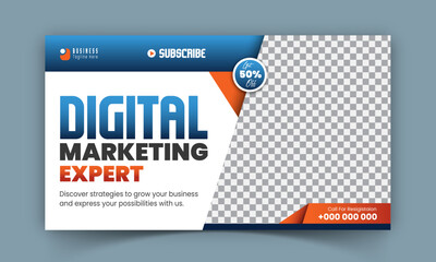 Corporate editable business YouTube thumbnail design for marketing agency, abstract, flat online workshop promotion video thumbnail or web banner for social media cover