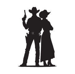 Cowboy couple silhouette vector illustration
