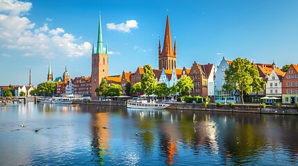 Obraz premium Panoramic view of the old town of Bruges, Belgium