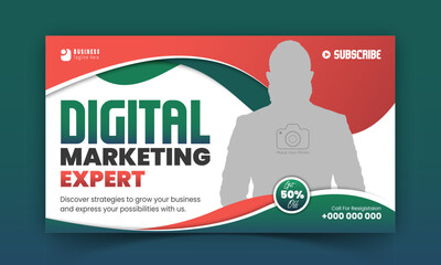 Corporate editable business YouTube thumbnail design for marketing agency, abstract, flat online workshop promotion video thumbnail or web banner for social media cover