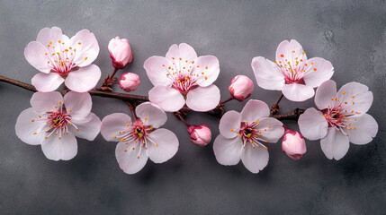 Close-up of cherry blossom branch in full bloom with soft pink petals glowing under sunlight, symbolizing beauty and spring renewal. Banner, copy space