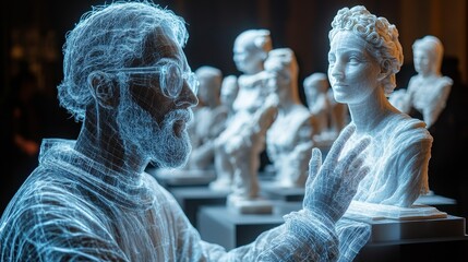 Digital Echoes: Sculpted Forms of the Mind, Exploring Art and Consciousness in Wireframe Sculptures of Busts, a Fusion of Technology and Timeless Artistry.