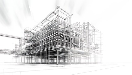Obraz premium sketch design of modern building,3d rendering wireframe