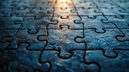 Puzzle pieces fitting together, highlighting unity and collaboration in a bright setting