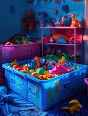 Kids explore a vibrant sensory bin filled with textured learning objects in a fun, interactive space