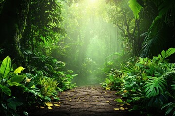 Fototapeta premium Lush Green Jungle Pathway in Nature