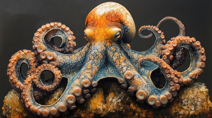 Obraz premium Majestic Octopus: A Close-Up of an Octopus on a Rock