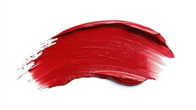 Vibrant red lipstick smear on white background, bold and beautiful makeup statement