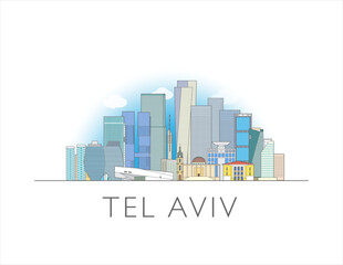 Fototapeta premium Tel Aviv skyline cityscape vector illustration in colour