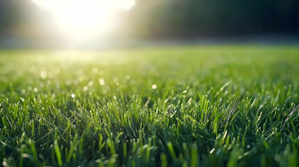 Close Up Of Green Grass With Sun Flare In Background