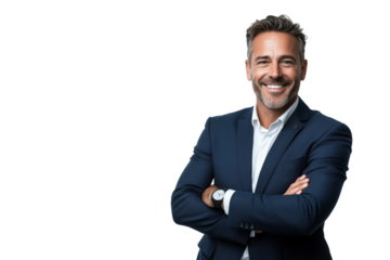 Geschäftsmann im Anzug mit verschränkten Armen – PNG mit transparentem Hintergrund

