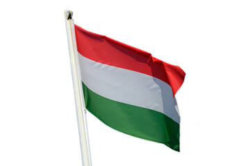 Hungarian flag waving proudly against a clear sky during a festive occasion in Budapest
