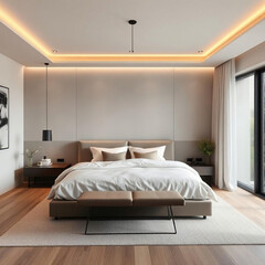 Modern luxury bedroom interior in minimal scandinavian style