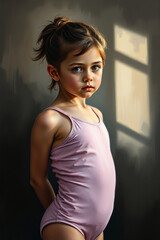 A young girl in a balet studio. AI illustration