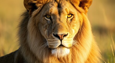 Fototapeta premium Close-up of majestic lion with golden fur in natural habitat