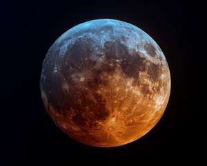 Naklejka premium lunar eclipse revealing the subtle gradations of light across its surface and the eerie red-brown shadow cast by the Earth