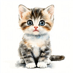 Obraz premium A watercolor cute gray baby kitten painting illustration isolated on a white background, a cute gray baby kitten illustration, painting, AI Painting design. set