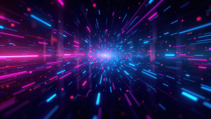 Fototapeta premium Futuristic tunnel of stars with vibrant neon lights, perfect for ci/cd or devops background imagery.