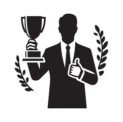 man holding trophy silhouette vector illustration
