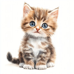 Obraz premium Watercolor cute baby kitten painting illustration isolated on a white background, a cute kitten illustration, painting, AI Painting design. animals illustration set