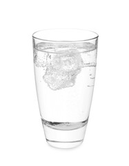 Glass of refreshing soda water isolated on white