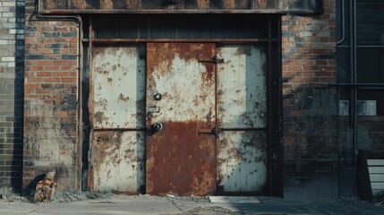 Rusted Metal Door in Old Brick Building Exterior