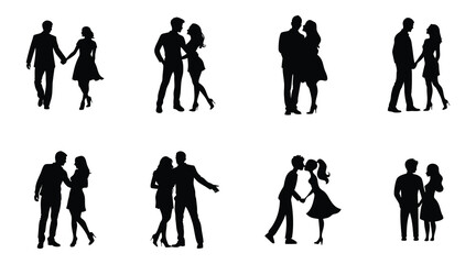 Romantic Couple Silhouettes - Love and Relationship Vector Illustration