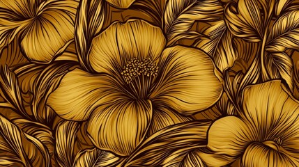 Golden Floral Pattern: Intricate Botanical Design for Wall Art